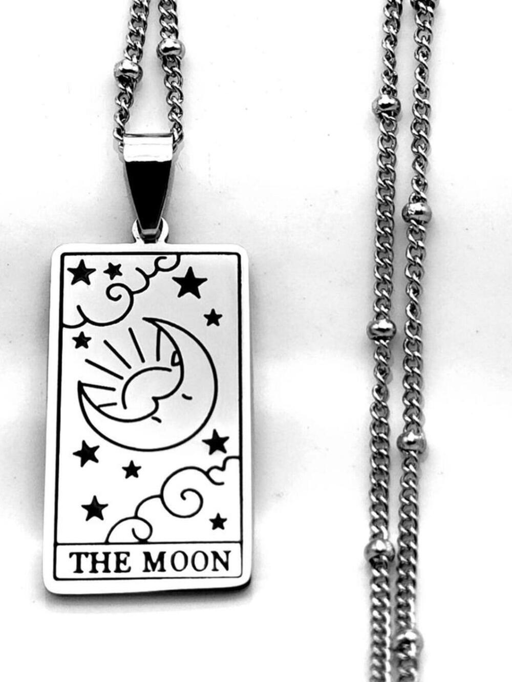 Intuition's Guiding Light Silver Moon Tarot Card Necklace